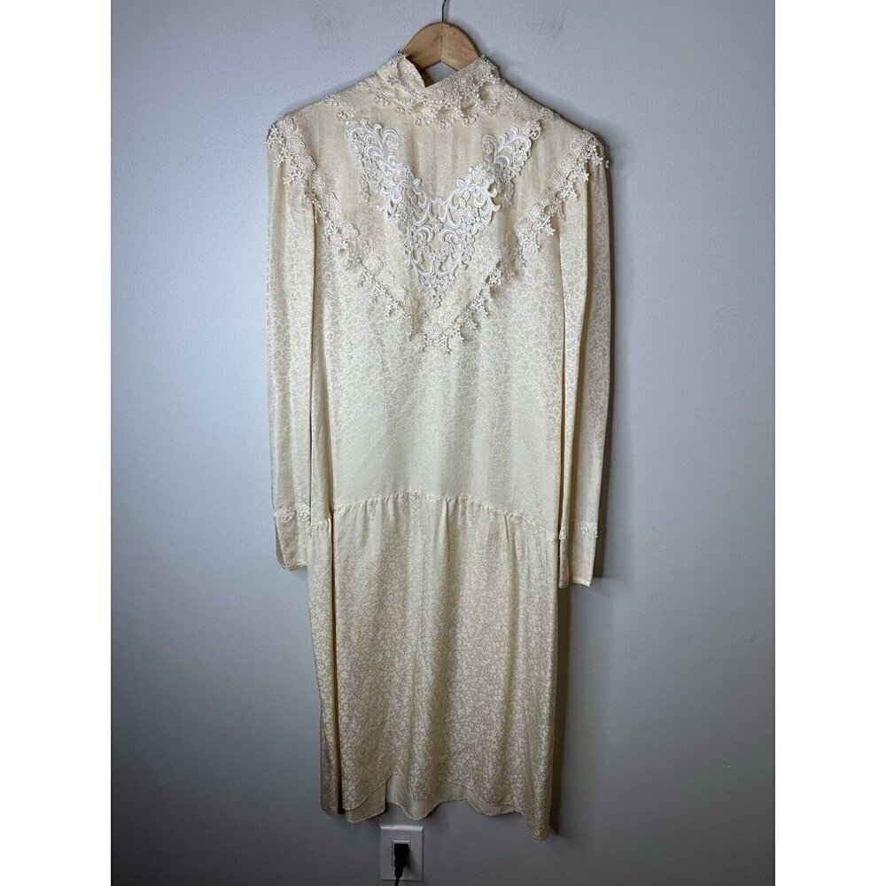 Vintage Jessica McClintock Sheer Ivory Lace Bridal Prairie Dress‎ Classic Sleeve